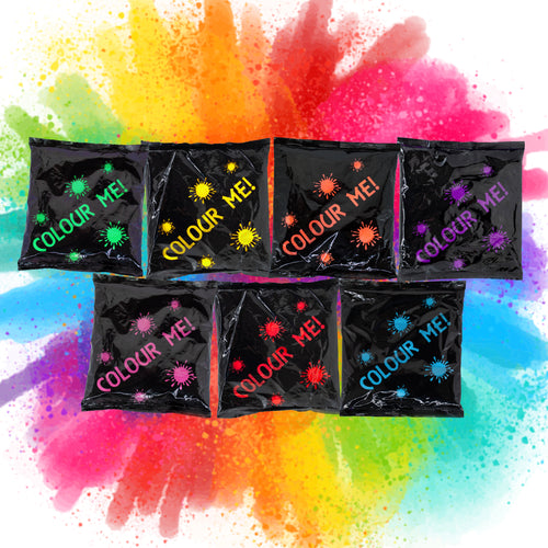 multi coloured holi powder packs